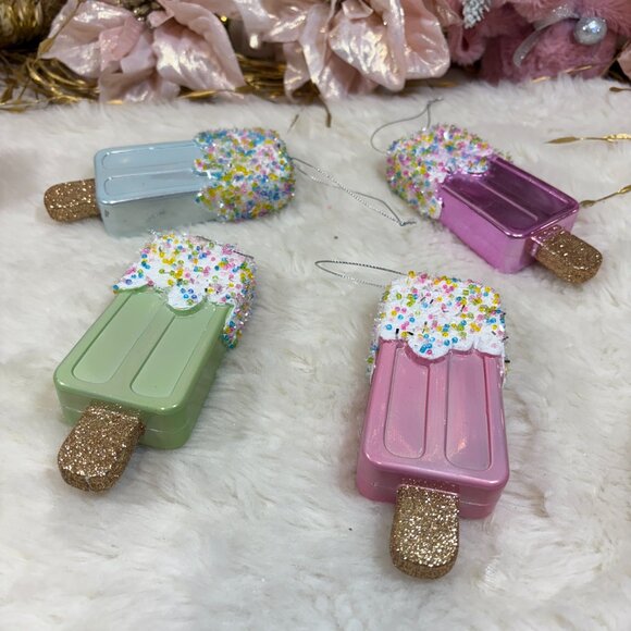 Set of 4 Pastel Plastic Popsicle with Sprinkles Ornaments Christmas Holiday - Picture 11 of 11